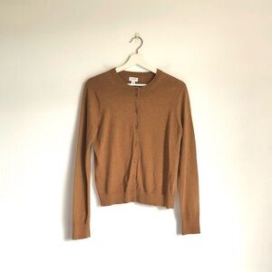 J. Crew Factory Classic Cotton Button Up Cardigan | Brown, Size Medium